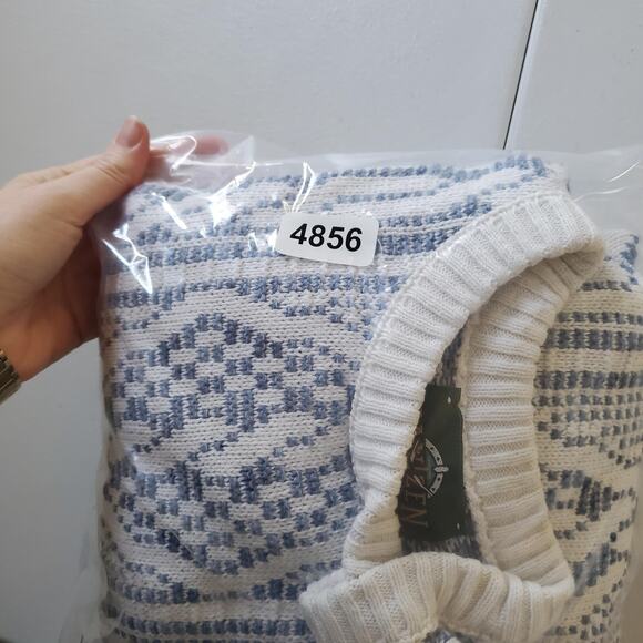 Vintage Janzen Sweater Mens Medium White Blue 3D Knit Crewneck Geometric 80s - Picture 6 of 6